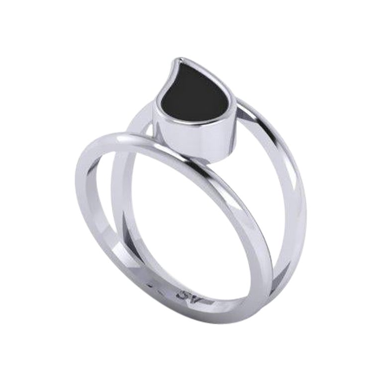 For Sale:  Onyx Teardrop Ring in White Gold