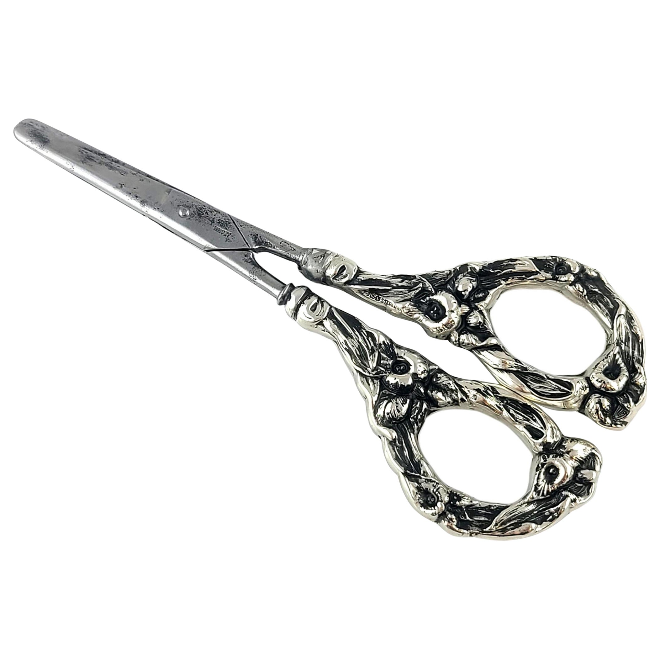 Watson Sterling Silver Floral Handle Grape Shears/Scissors For Sale