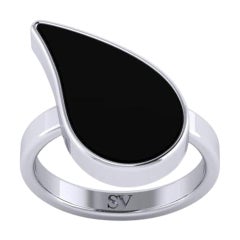 Classic Teardrop Black Onyx & White Gold Cocktail Ring