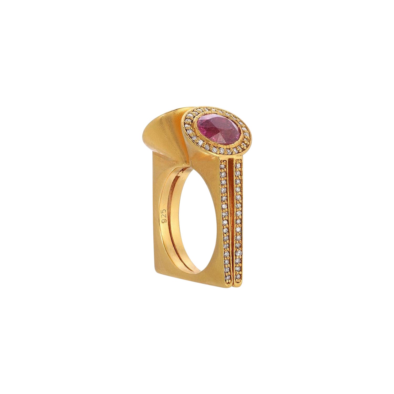 Tourmaline Diamond Geo Ring For Sale