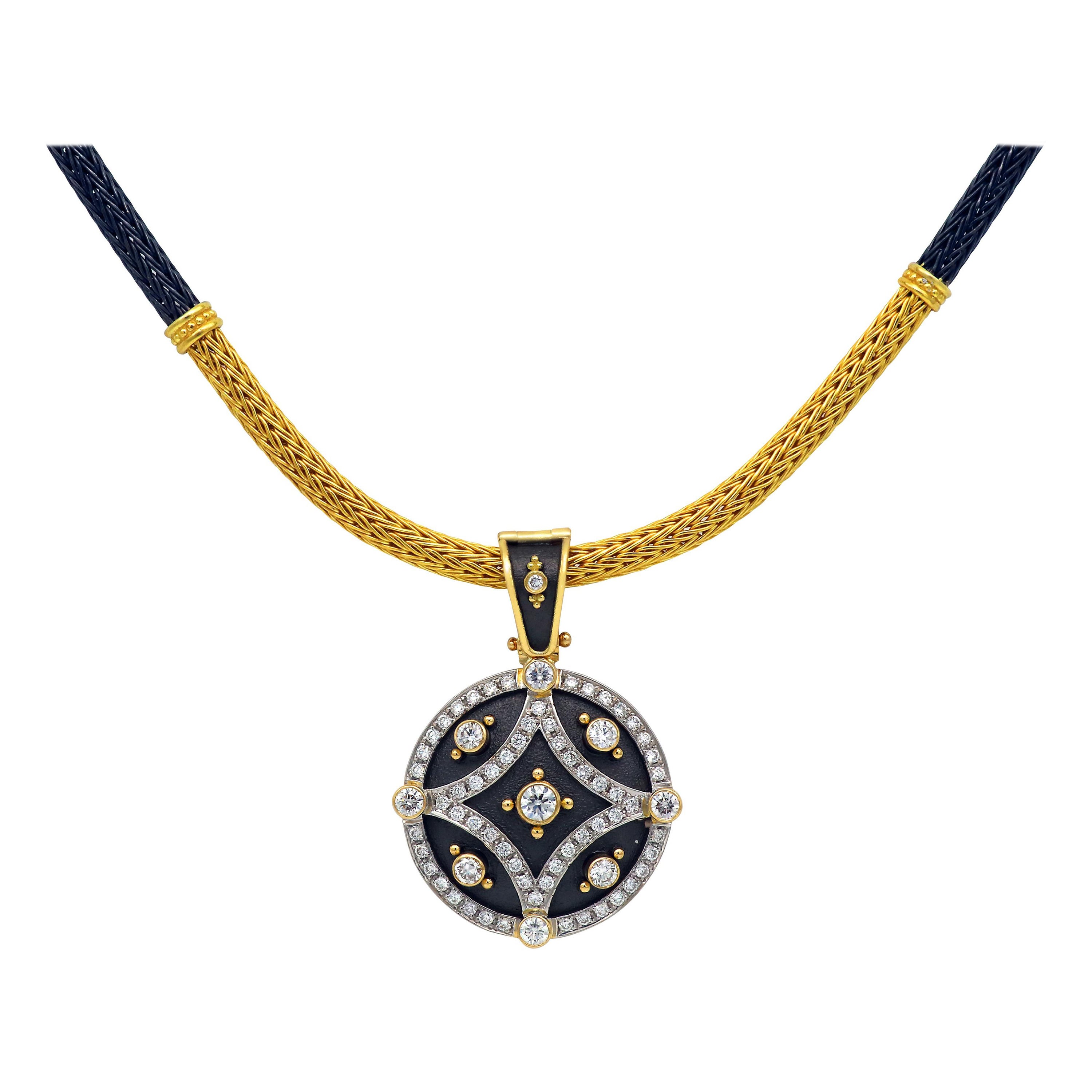 Dimos 18k Gold Byzantine Pendant in Necklace with Brilliant Diamonds
