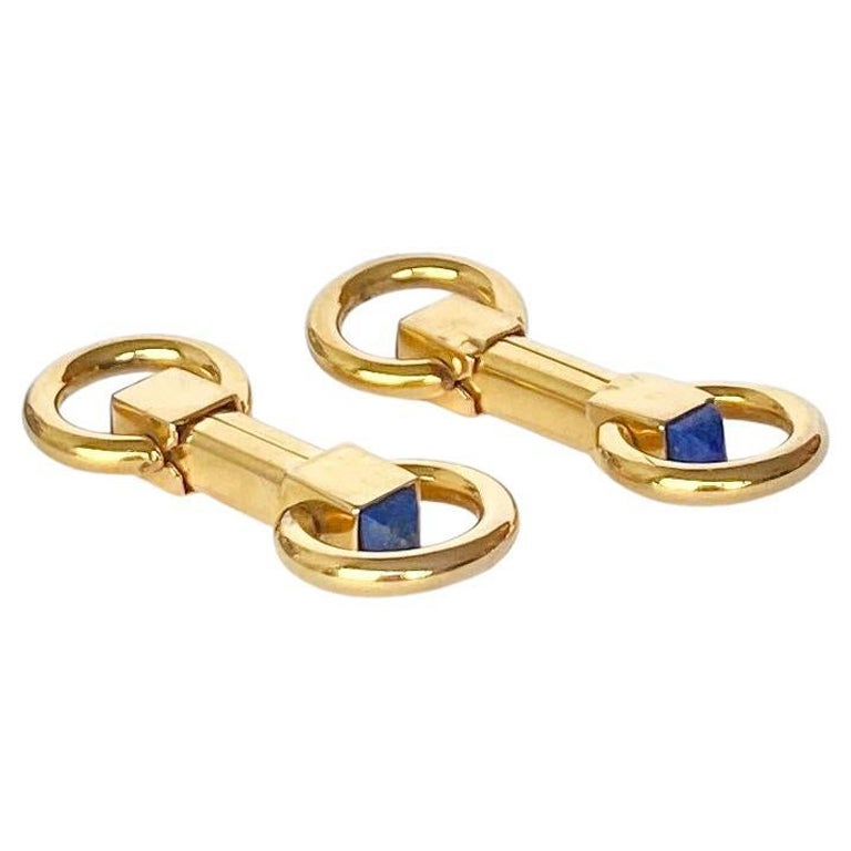 Dunhill Boutons de manchette modernes en or 18 carats et lapis-lazuli en vente