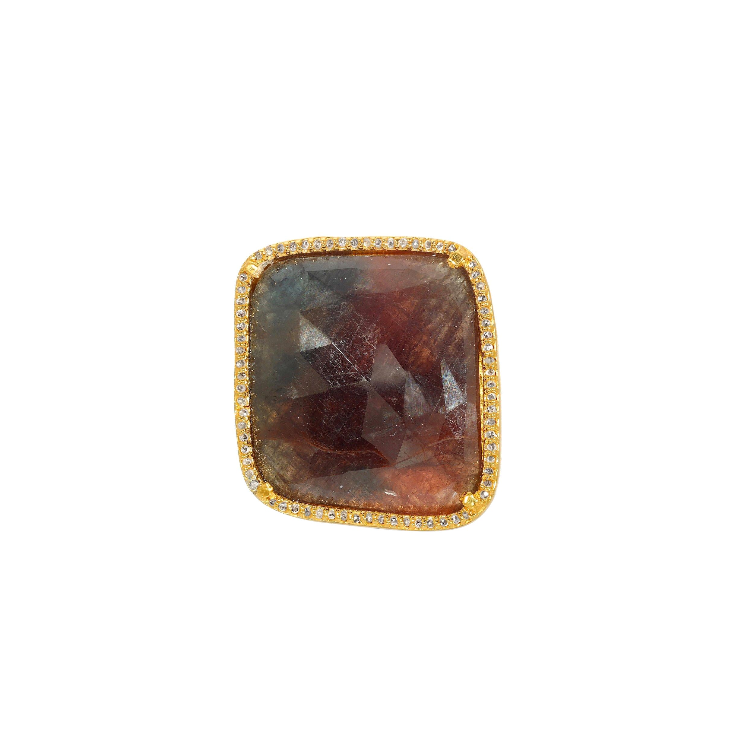 Bague carrée abstraite en saphirs multicolores et diamants en vente