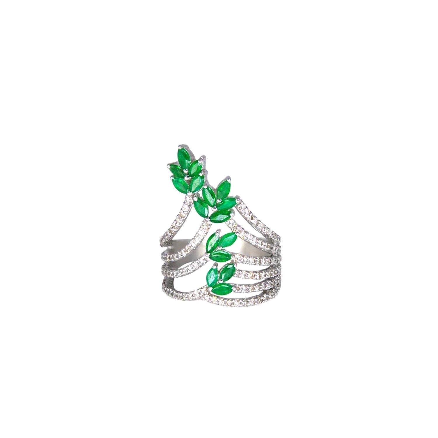 Emerald Diamond Floral Crawler Ring For Sale