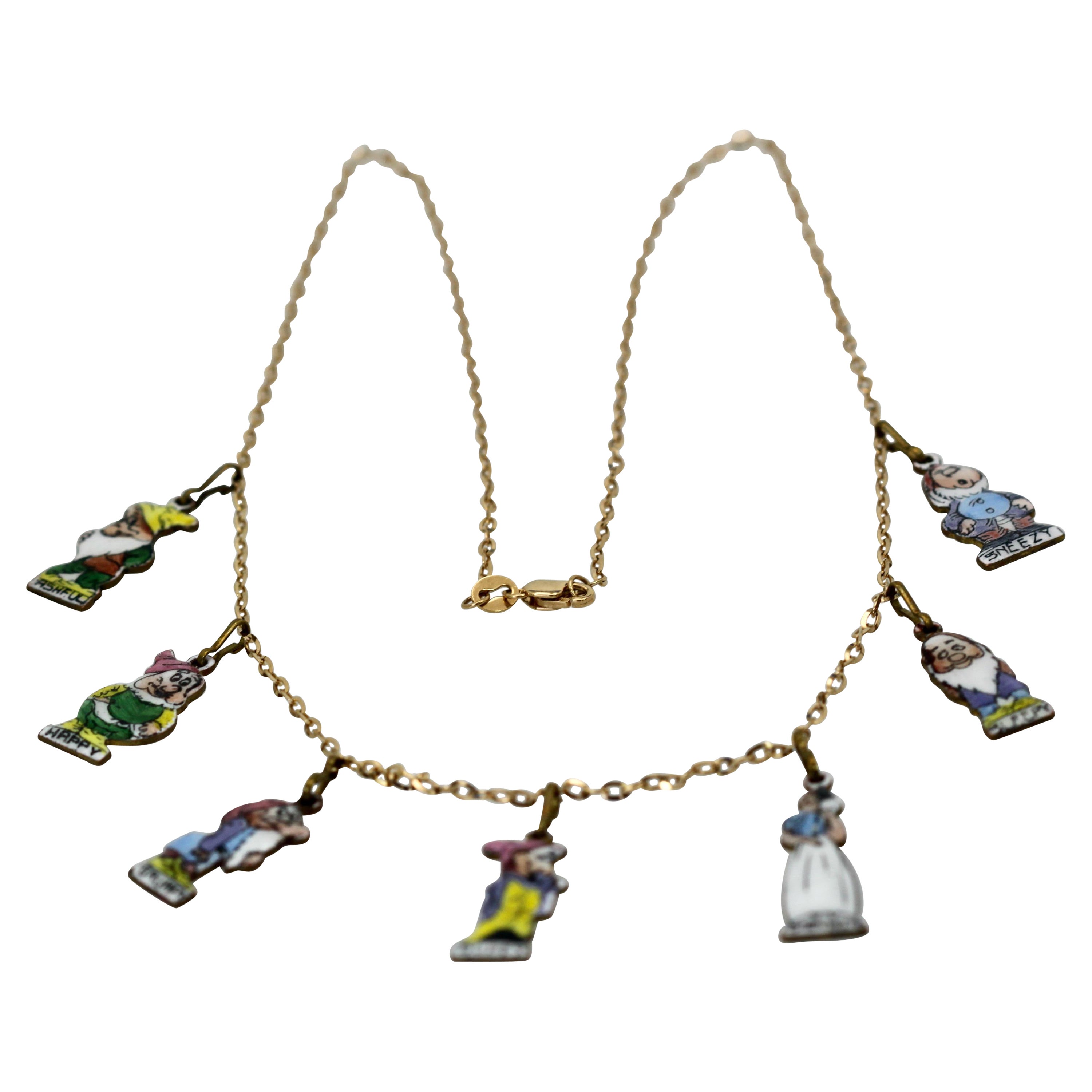 Snow White and the Seven Dwarfs Necklace 18K For Sale