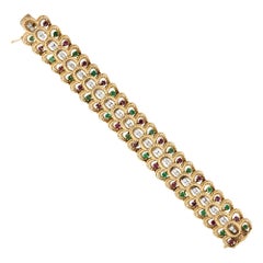 Multi Stone Vintage Rope Link Bracelet 14 Karat in Stock
