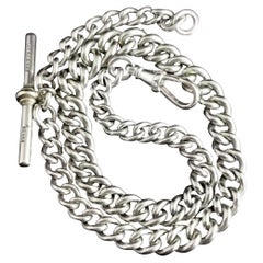 Antique Art Deco Sterling Silver Albert Chain, Watch Chain