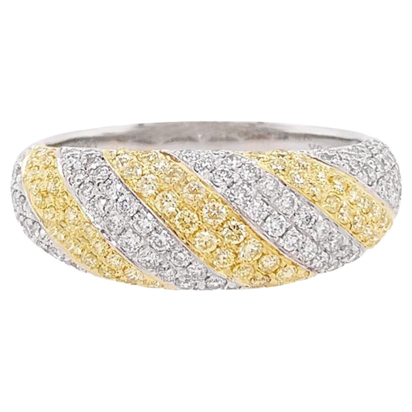 Bague jonc en or 18 carats avec diamant jaune fantaisie naturel et diamant blanc
