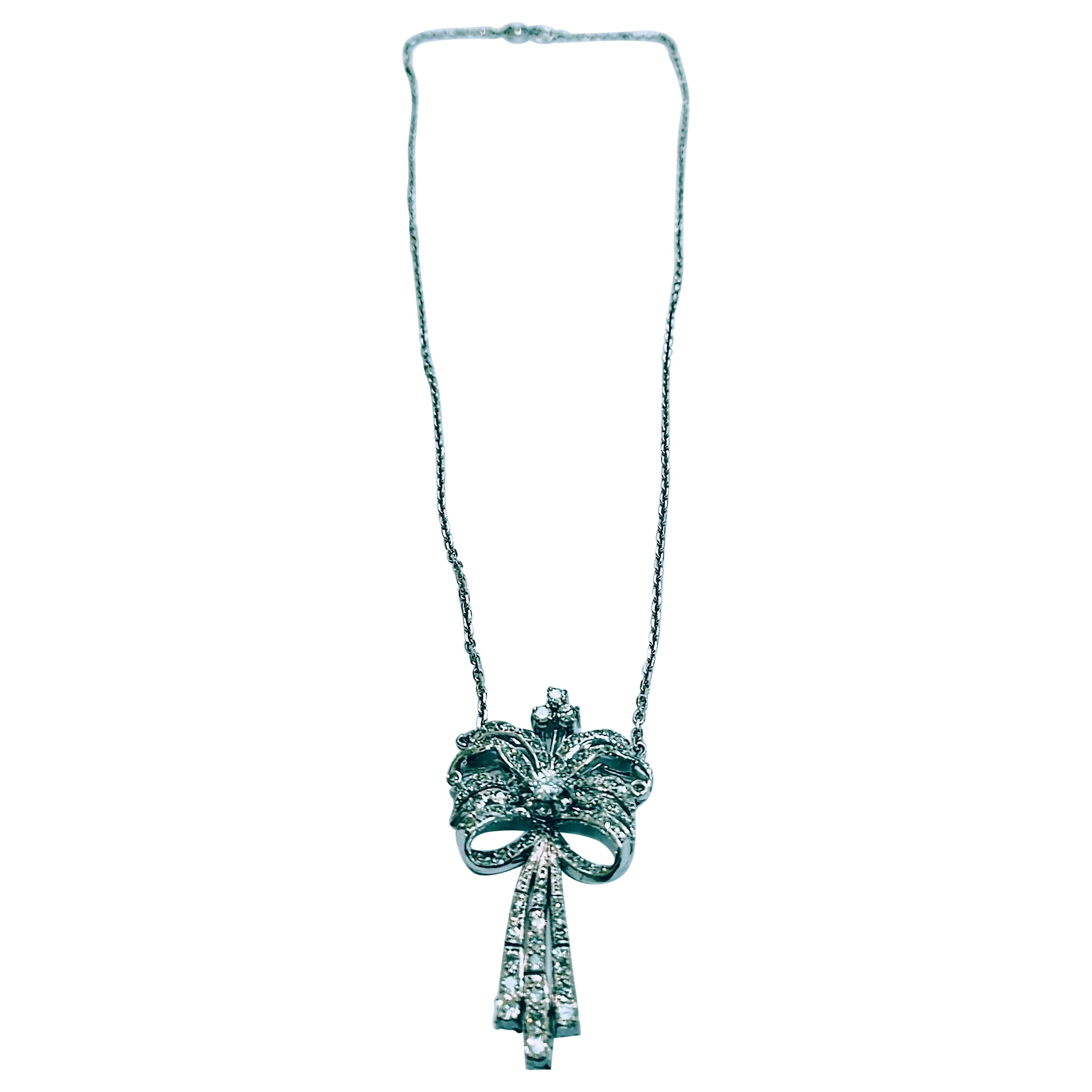 18 Karat White Gold and Diamond Petals Key Pendant Necklace, Tiffany