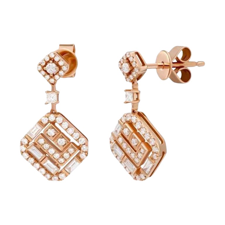 Fancy Every Day Diamond Rose Gold 18K Dangle Earrings for Her For Sale