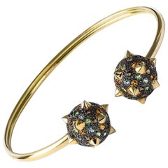 Used Maria Kotsoni 18K Yellow & Blackened Gold Morning Star, Flexible Cuff Bracelet