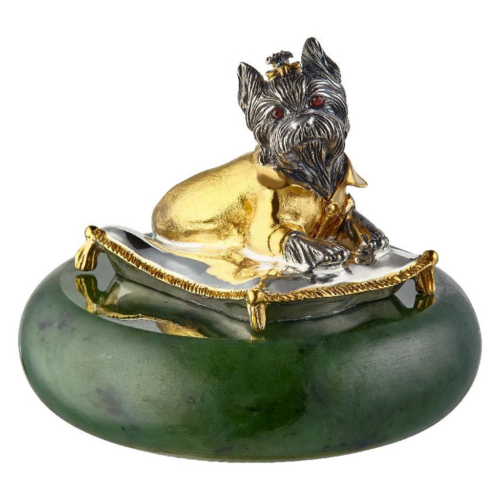 Miniature Dog Talisman Silver Gold Plated Yorkshire Terrier on a Pillow