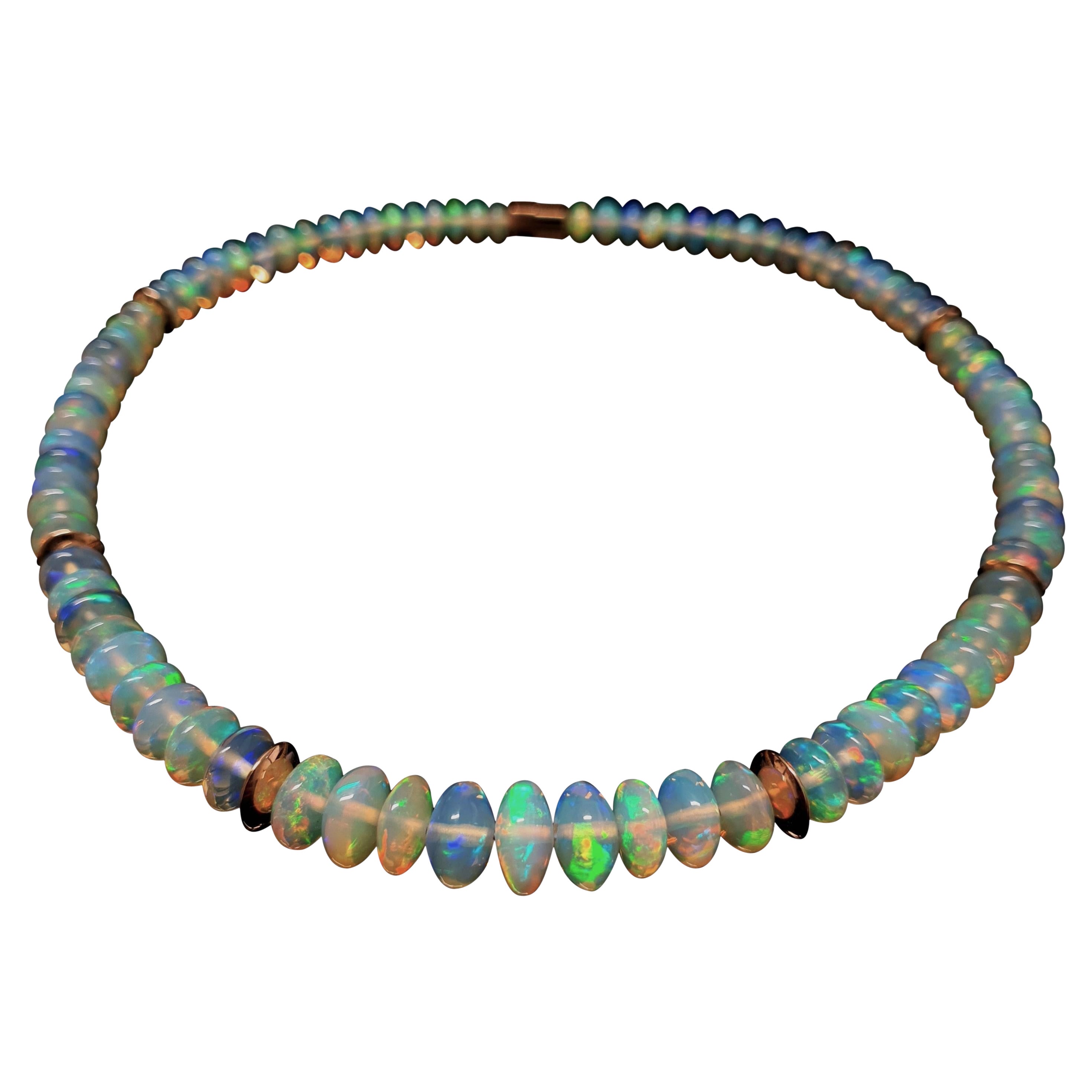 Crispy Sparkling Opal Necklace with 18 Carat Rose Gold For Sale