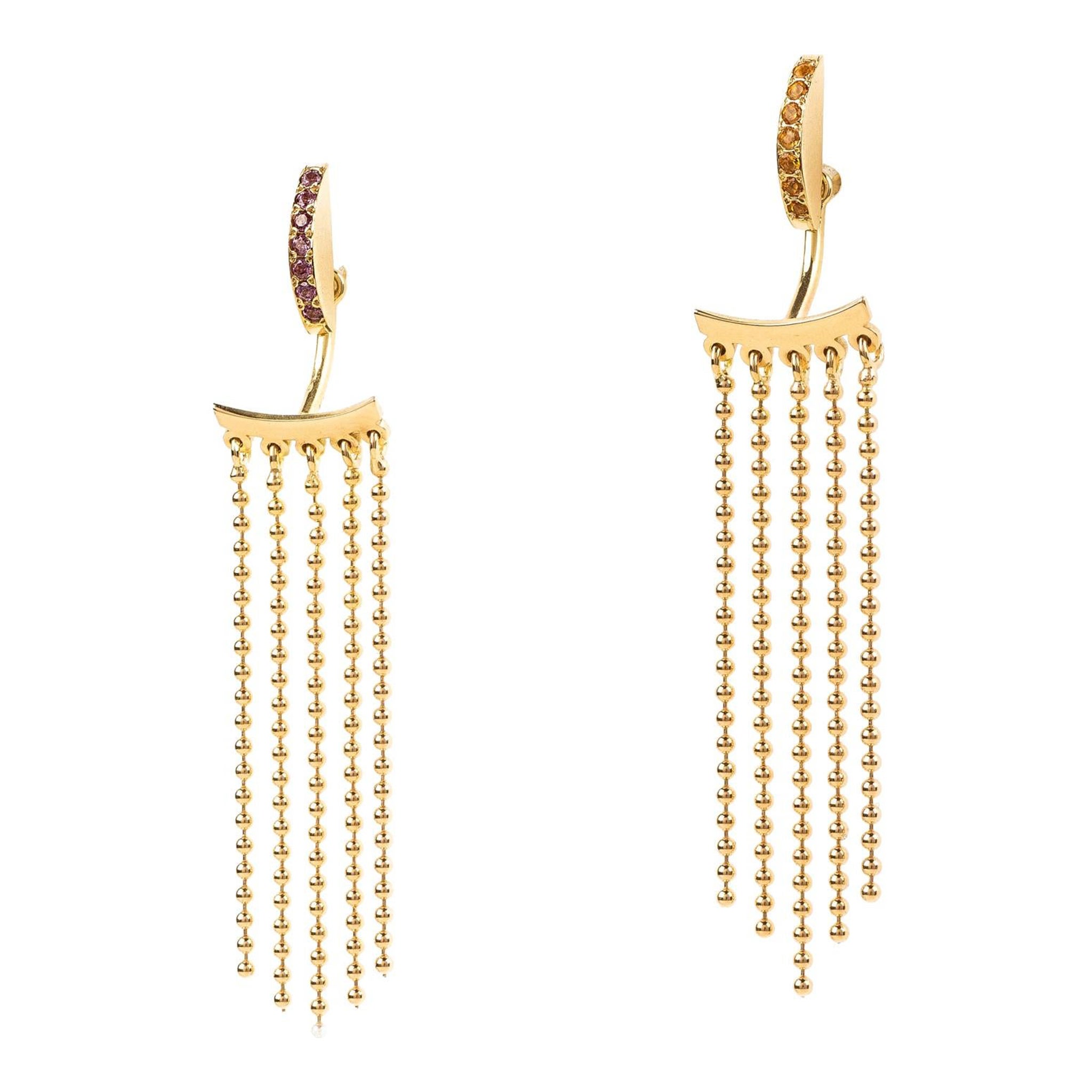 Maria Kotsoni, Contemporary 18K Yellow Gold & Citrine Tasseled Earjackets/Studs For Sale