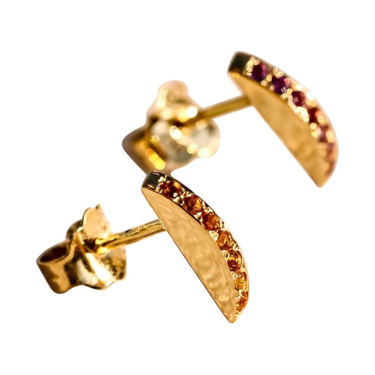 Maria Kotsoni, Contemporary 18K Yellow Gold & Madeira Citrine Arched Ear Studs For Sale