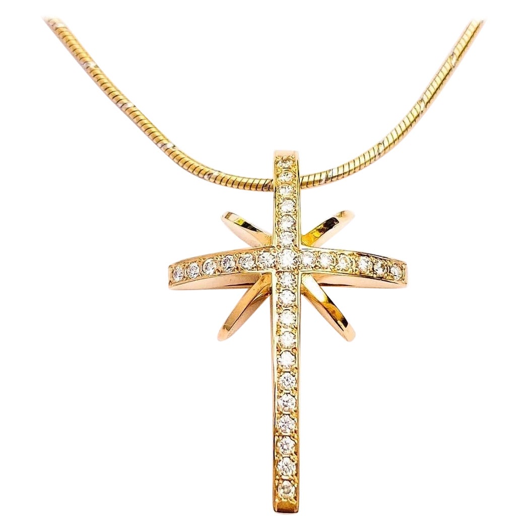 Maria Kotsoni, Contemporary 18K Gold & White Diamond Star Cross Pendant