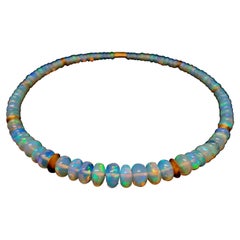 Crispy Sparkling Opal Rondel Beaded Necklace with 18 Carat Mat Yellow Gold