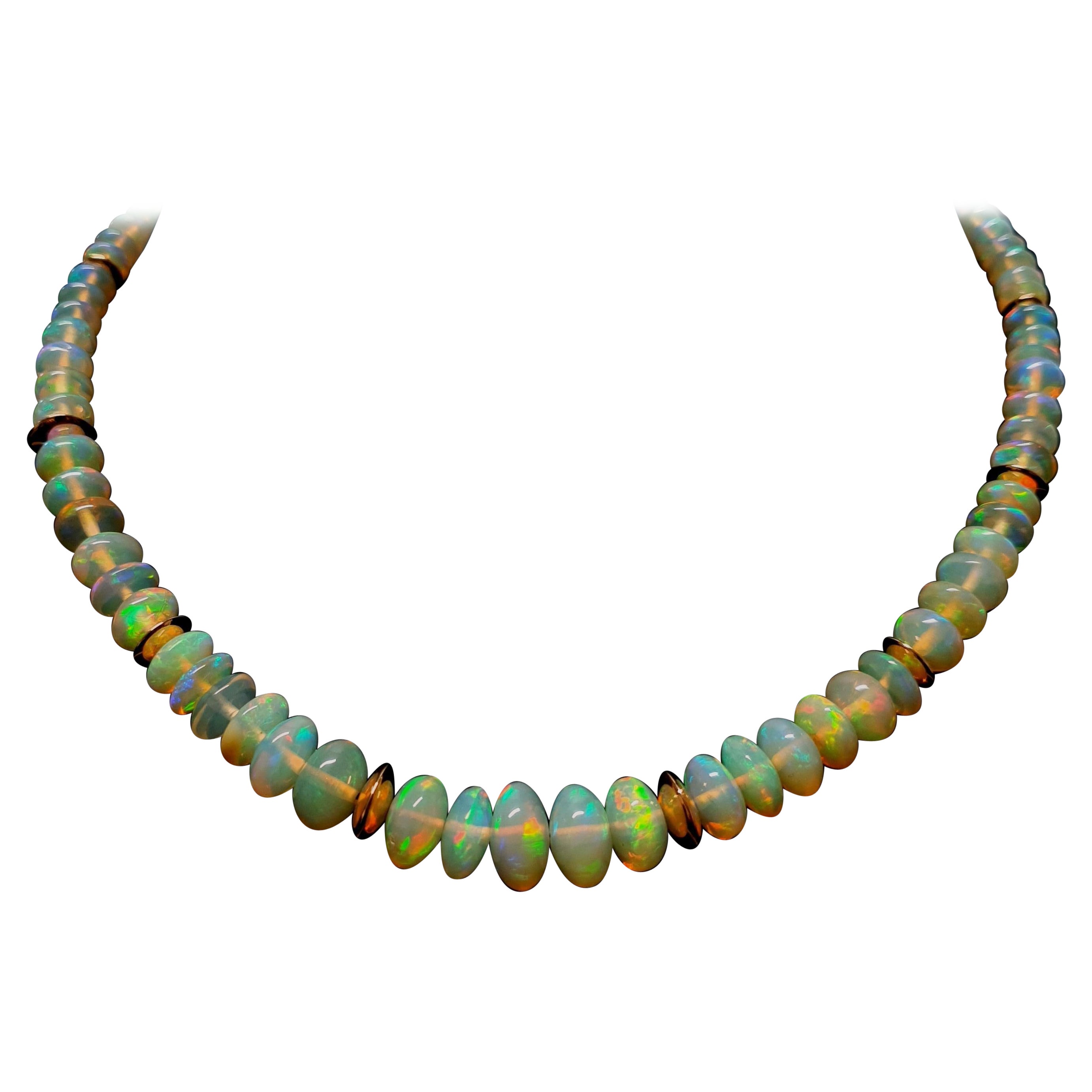 Crispy Sparkling Opal Rondel Beaded Necklace with 18 Carat Rose Gold, Greenish For Sale