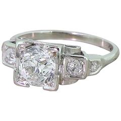 Art Deco 1.43 Carat Old European Cut Diamond Platinum Engagement Ring