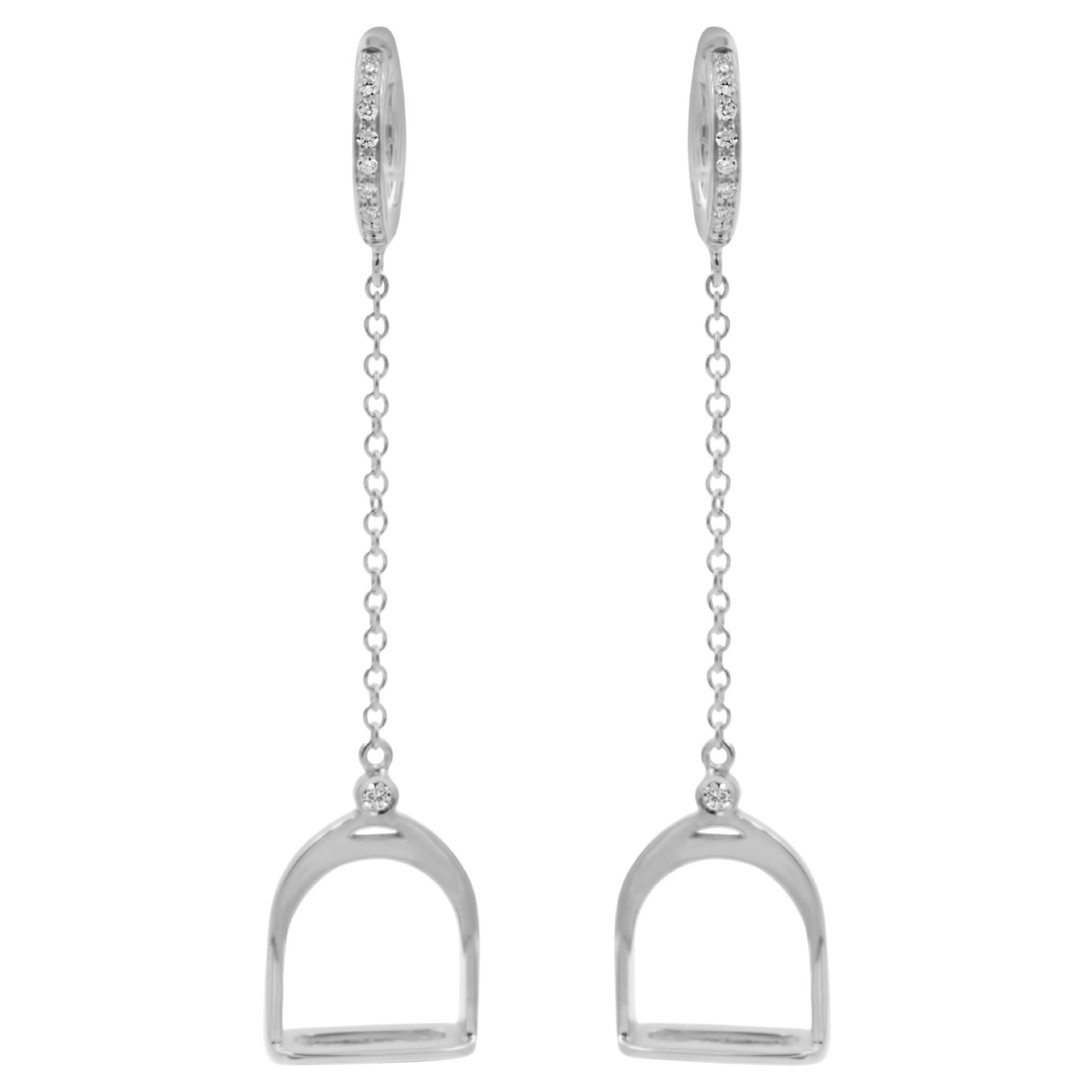 Garavelli 18 Kt White Gold Brown Diamonds Stirrups Collection Dangling Earrings