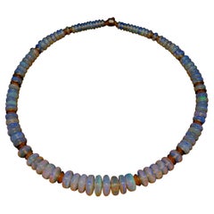 Blueish Australien Opal Rondel Necklace with 18 Carat Rose Gold Clasp and Lenses
