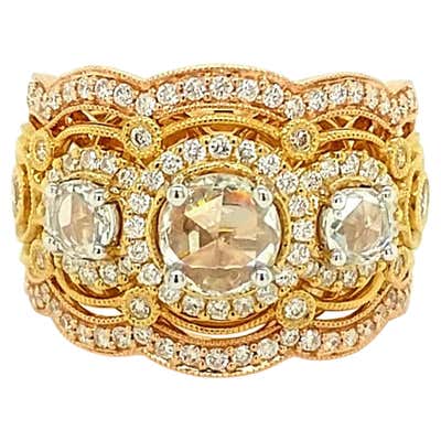 Diamond Tri-Color Gold Flower Ring For Sale at 1stDibs