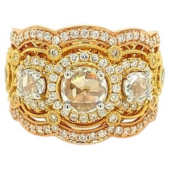18Kt Tri Color Gold 1.89 Carat Round Brilliant & Rose Cut Diamond Cocktail Ring