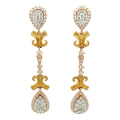 18Kt Tri Color Gold 1.30 Carat Diamond Chandelier Earrings