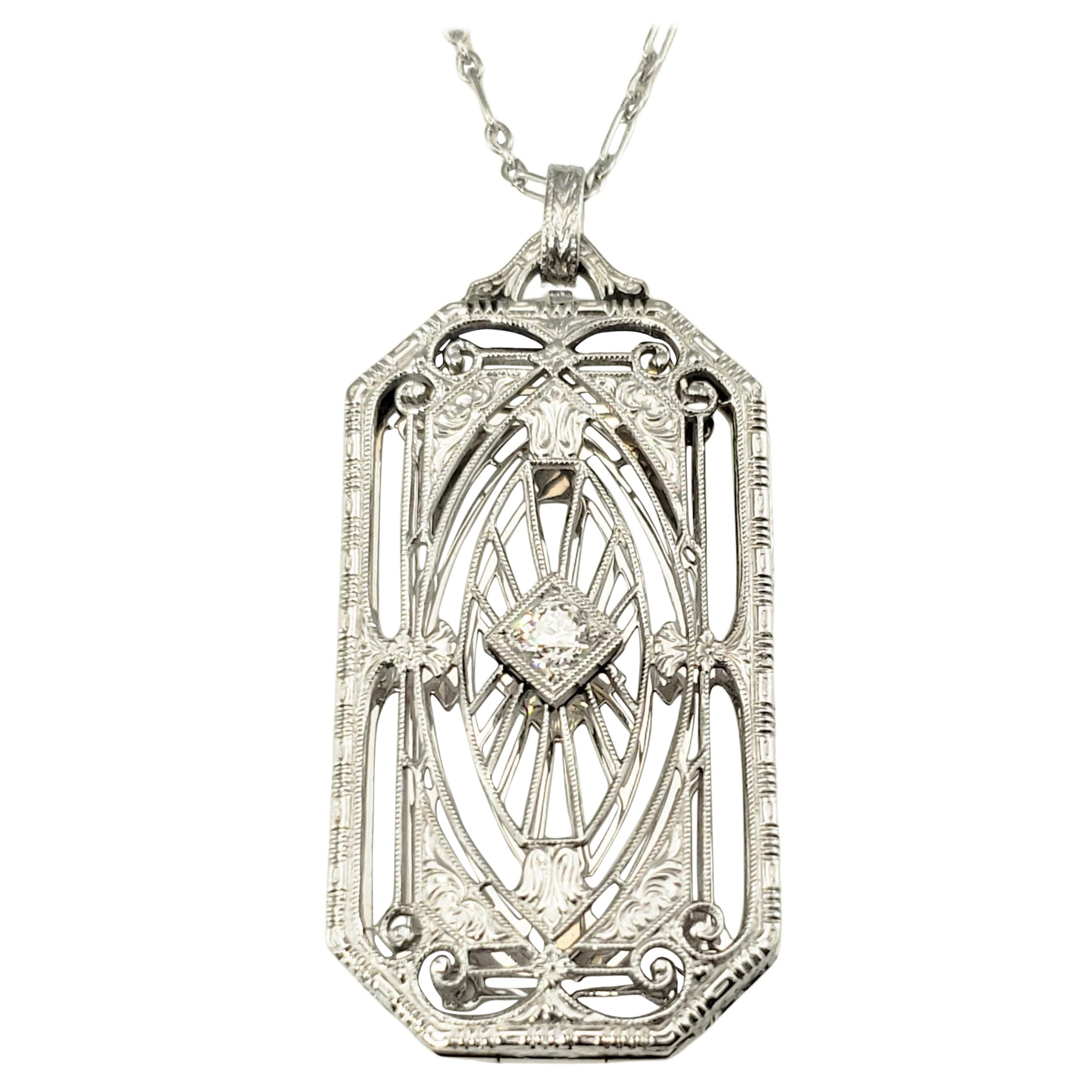 14 Karat White Gold and Diamond Filigree Pendant Necklace