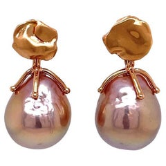18k Rose Gold Grain Studs with Pink Fresh Water Pearl Jackets