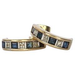 Vintage Sapphire and Diamond 9 Carat Gold Half Hoop Stud Earrings