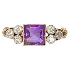 Art Deco Amethyst and Diamond 18 Carat Gold Ring