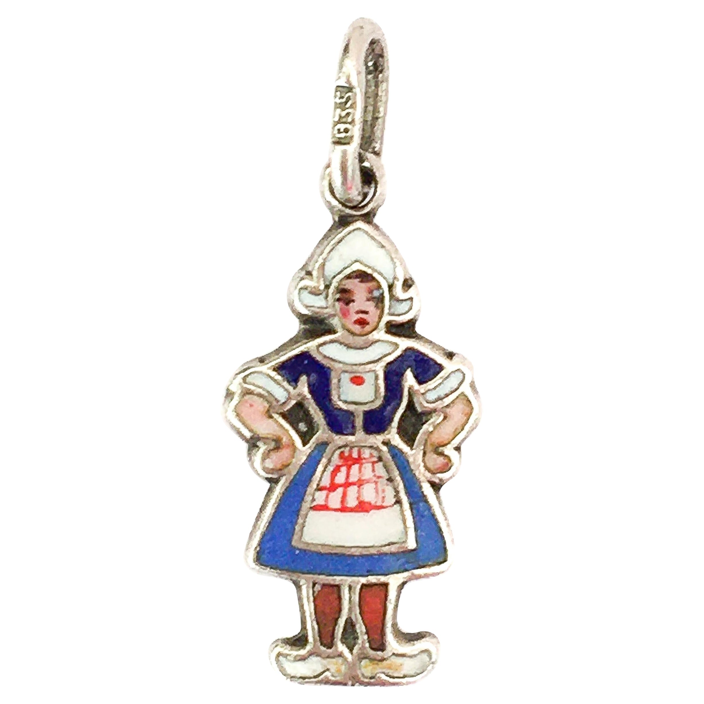 Zeeuws Meisje Silber Charm-Anhänger mit Emaille