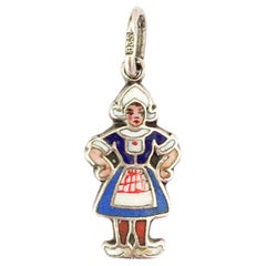 Retro Enamel Zeeuws Meisje Silver Charm Pendant