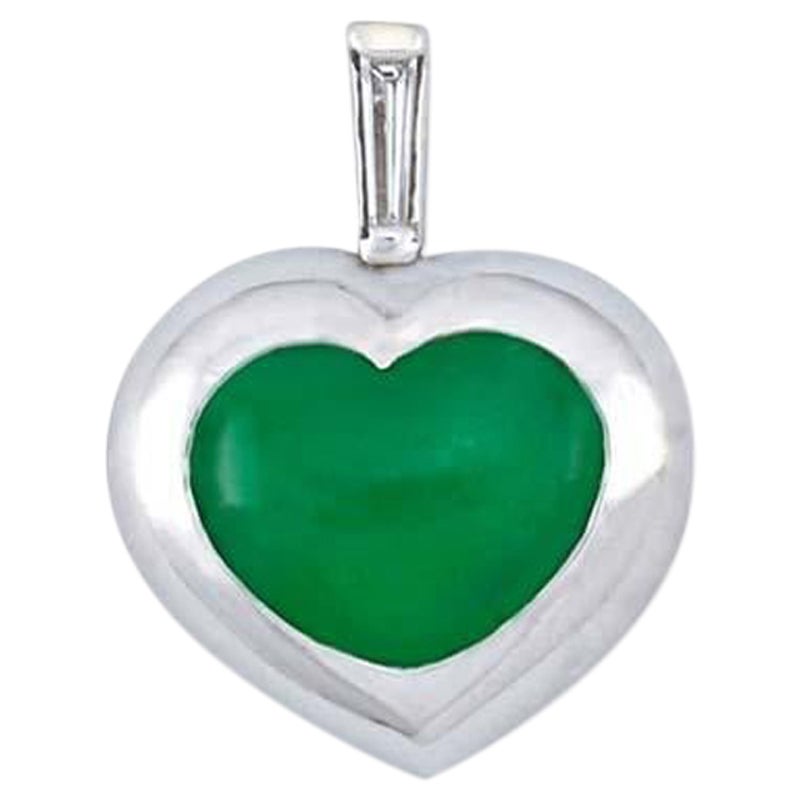 Certified Natural Green Jade, Diamond & 18K Gold Heart Pendant