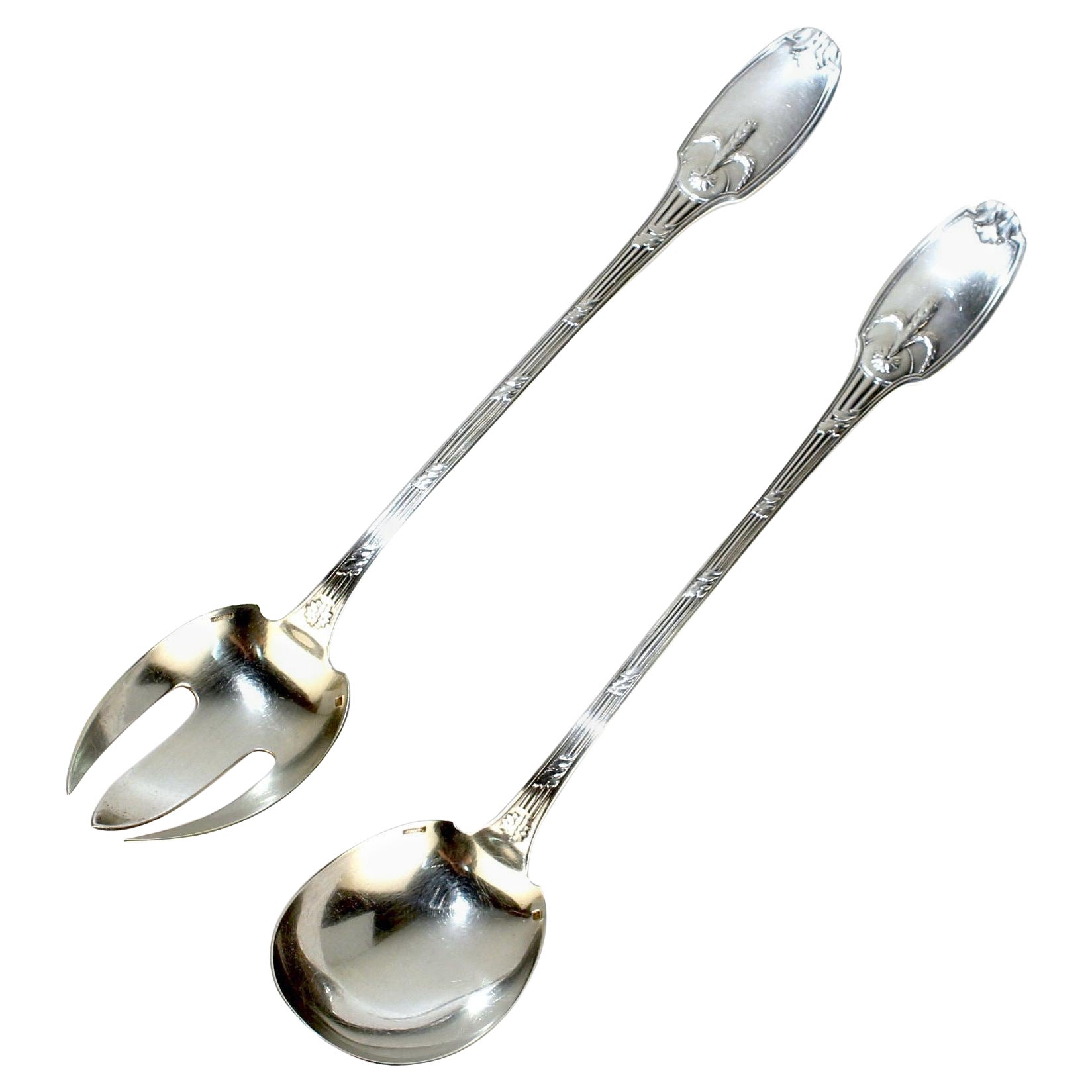 Pair Christofle France Delafosse Silverplate Fork and Spoon Salad Servers  For Sale at 1stDibs