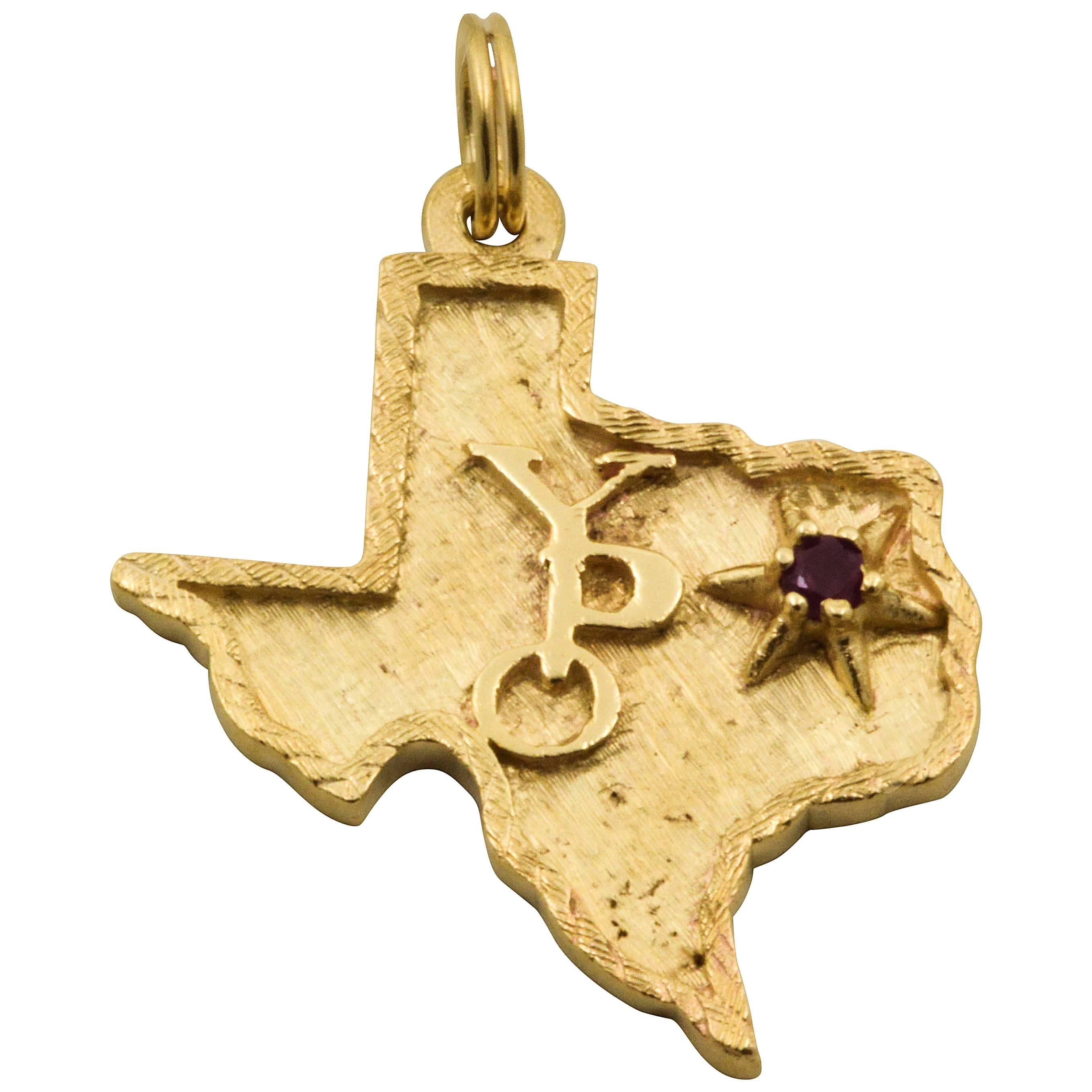 Texas Shaped Ruby Gold Charm