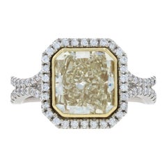 Platinum & Gold Fancy Yellow Diamond Halo Custom Ring, 18k Radiant 3.28ctw GIA