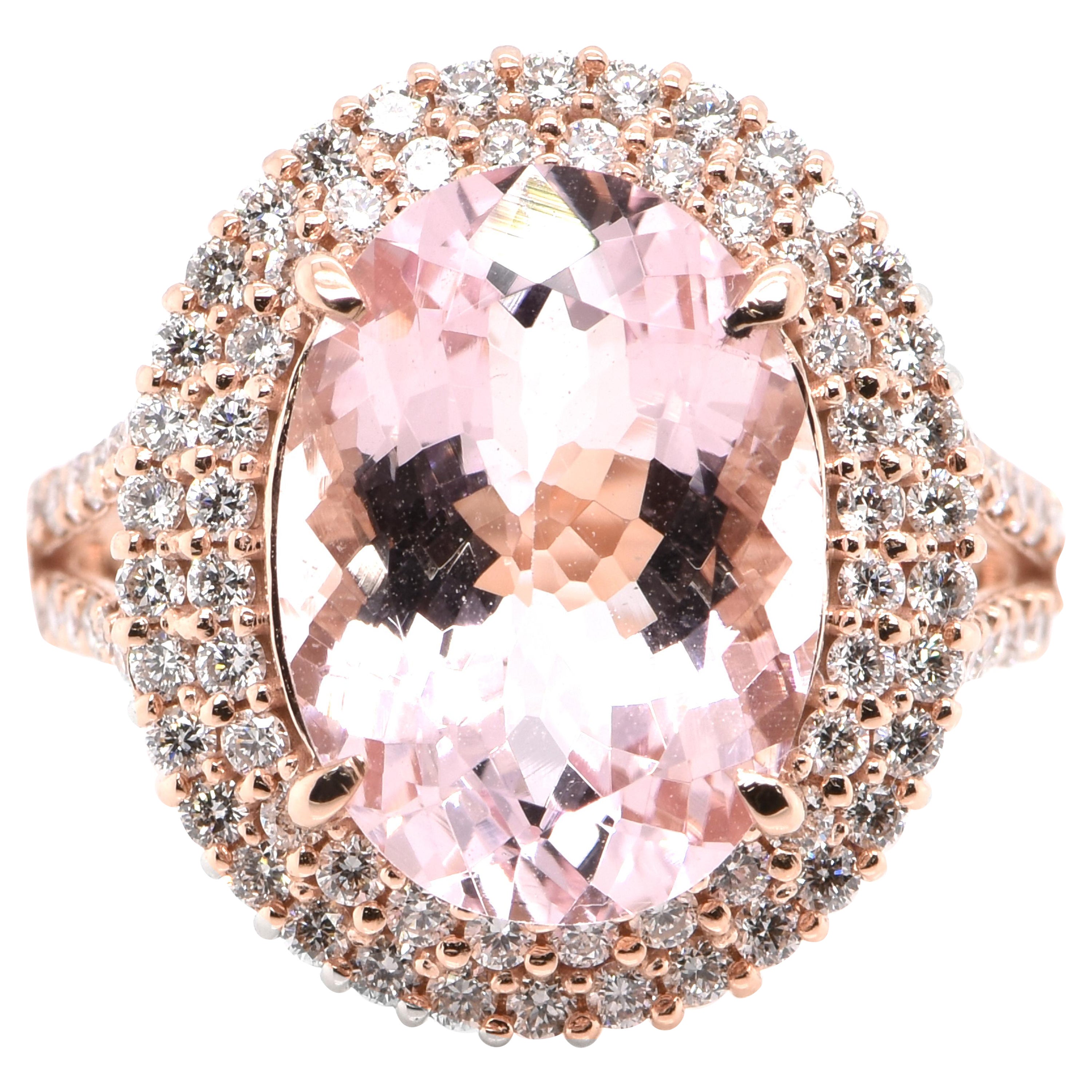 5.38 Carat Natural Sakura Pink Morganite and Diamond Ring Set in 18K Rose Gold