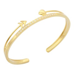 Stackable Diamond and Arrow-Heart Cuff Bracelet in 14K Yellow Gold