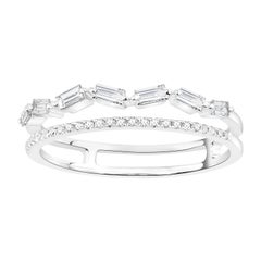 Luxle Round and Baguette Diamond Split Shank Band Ring in 14k White Gold