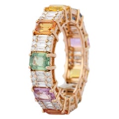 Multi Sapphire Ring in 18K Rose Gold Encrusted with Diamonds