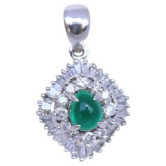 2 Ct Diamonds Cabochon Emerald Platinum Pendant, 1990