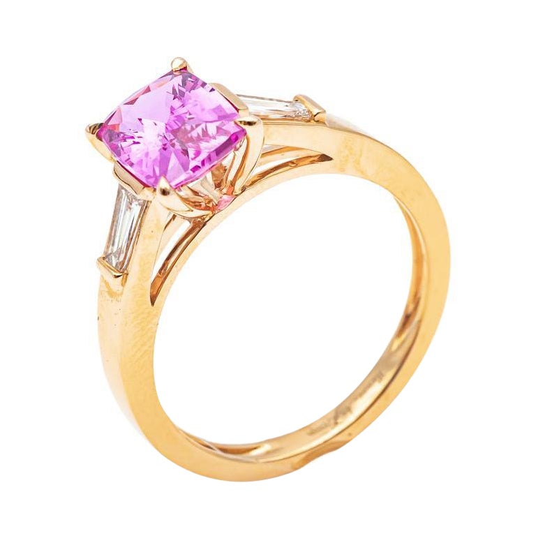 18K Pink Gold Cushion Cut Sapphire and Diamond Ring