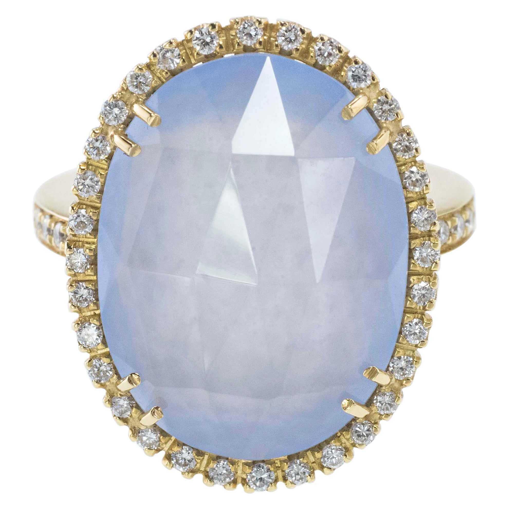 18Kt Yellow Gold Chalcedony and Diamonds Ring