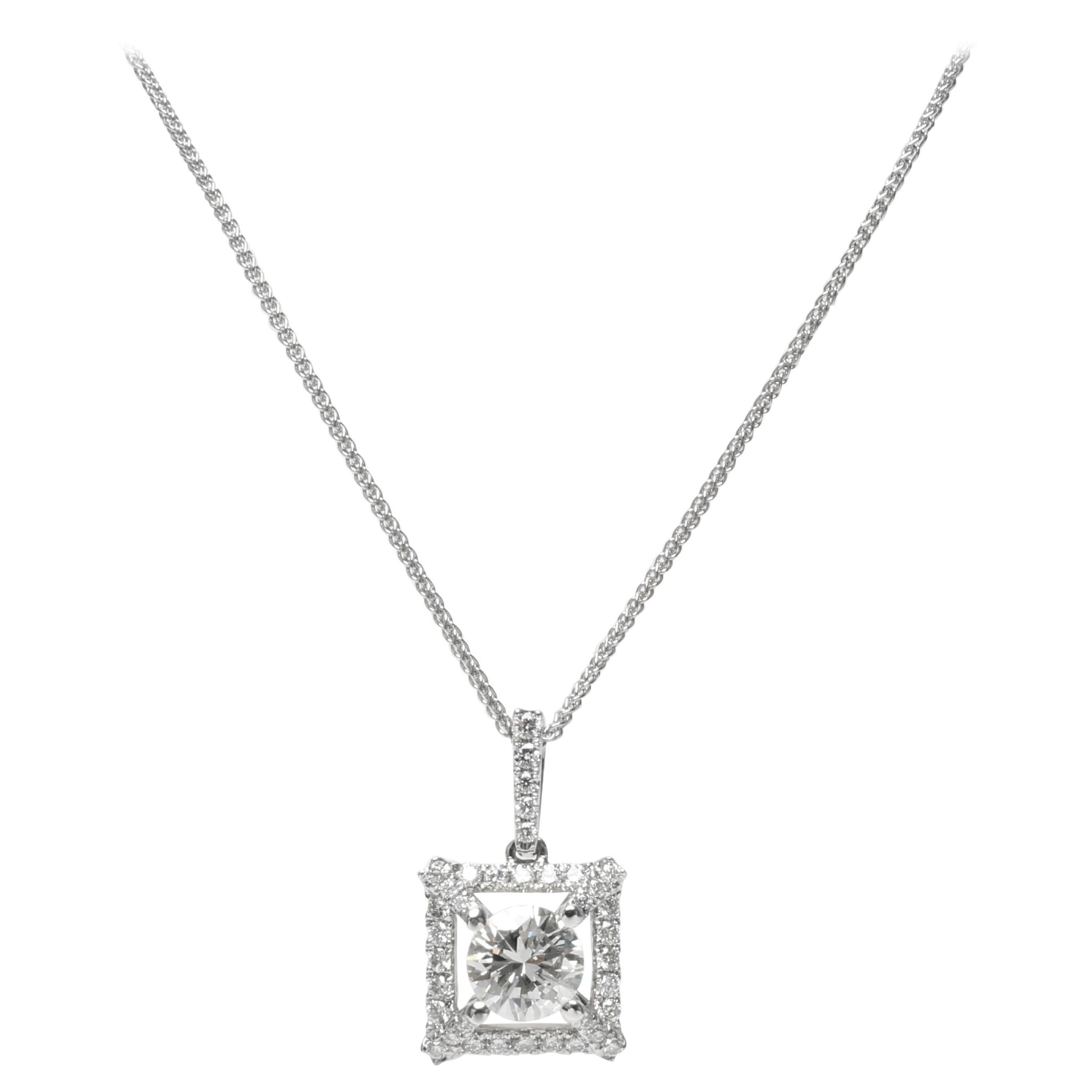 1.14ctw Diamond Cluster Halo Pendant Necklace in 14K White Gold For