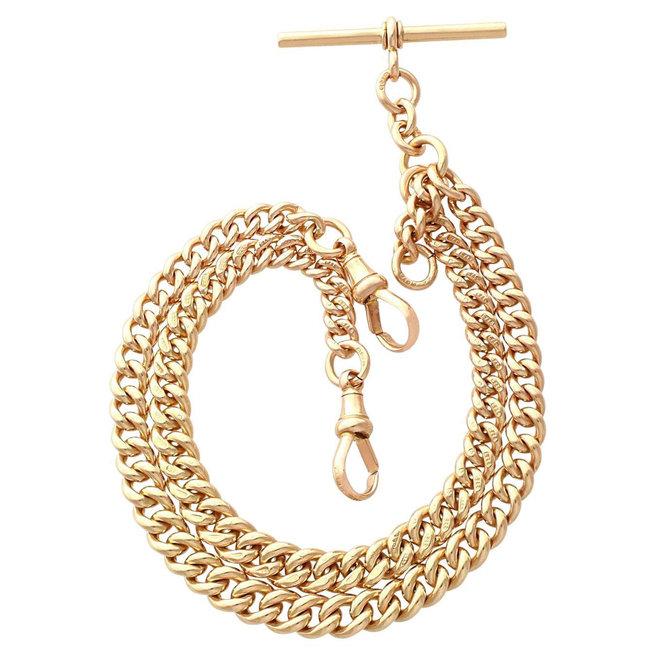 1920s 9k Yellow Gold Double Albert Watch Chain For Sale