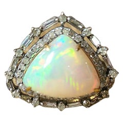 Natural Ethiopian Opal and Diamonds Victorian/ Art Deco Style Cocktail Ring