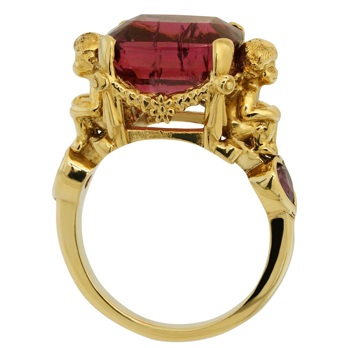 Rubellite Tourmaline and Pink Sapphires Gold Ring  For Sale