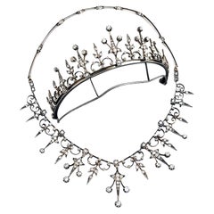 Victorian Tiara Necklace Transformer 7Ct Diamonds Gold Magazine, 1890